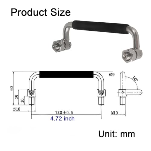 Image of 304 Stainless Steel Folding Handle 90 Degree Folding Solid Pull with Rubber, Electric Cabinet Pull Industrial Cabinet Handle, Toolbox Handle (with Nut, Hole Center 4.72 in)