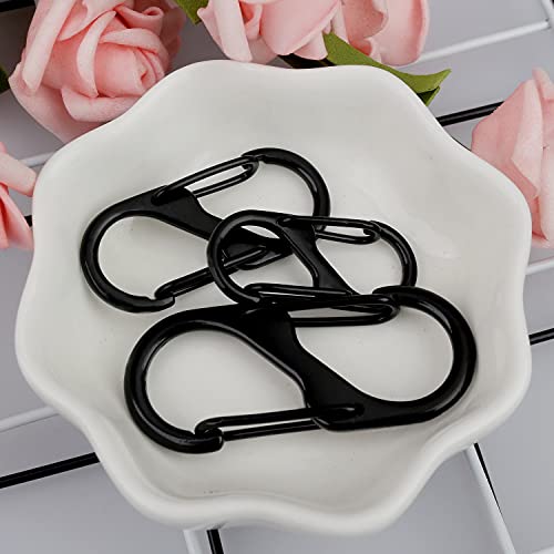 10 Stück S Karabiner, 50mm/40mm/31mm Metall Doppelkarabiner 8 Förmiger Karabiner Edelstahl Karabinerhaken schlüssel karabiner für Camping Zuhause Wandern (Schwarz)