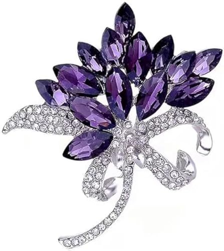 Image of Large Brooch Pin Austrian Crystal Leaf Shape Bouquet Rhinestone Scarf Decoration Wreath Cloth Brooches Pins For Women Girls