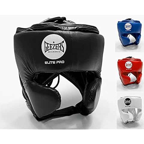 Geezers Boxing Elite Pro Sparring Training Cheek head-guard, Ultra-durable Leather Material, layered padding protection Headguard for Boxing, Kickboxing, MMA & Martial Arts, (X-Large, Black) Cover