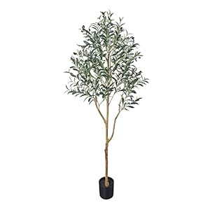 Phimos Artificial Olive Tree Tall Fake Potted Olive Silk Tree with Planter Large Faux Olive Branches and Fruits…