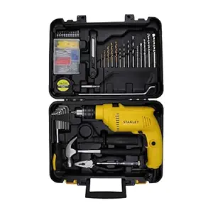 STANLEY SDH600KP 600W 13mm Corded Hammer Drill Machine & Hand Tool Kit for Home, DIY & Professional Use (120-Pieces) - Includes Hammer Drill, Hammer & Measuring Tape, 1 Year Warranty, YELLOW & BLACK