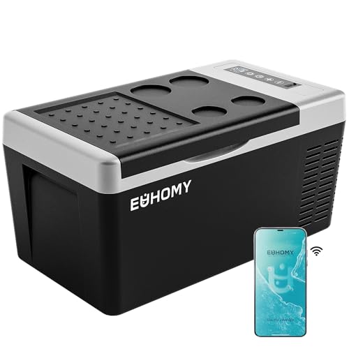 Image of EUHOMY 12 Volt Refrigerator, 19QT(18L) Compressor Electric Cooler APP Control, Car Fridge -4℉~68℉, Portable Refrigerator 12/24V DC 100-240V AC, Portable Freezer for Camping, Travel, Boat