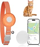 Cat Tracker, GPS Tracker Compatible with Apple Find My App(Only iOS), Waterproof Cat Tracker Collar with Bell and Safety Elastic Buckle, No Monthly Fee, Works with Any Collar (Orange)