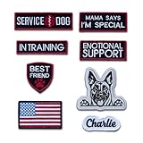 8 Packs Service Dog Patches for Harness, Custom Embroidered Dog Name Patches, Personalized Belgian Malinois Dog Patches, Tags with Hook and Loop Patches for Dog in Training, Emotional Support