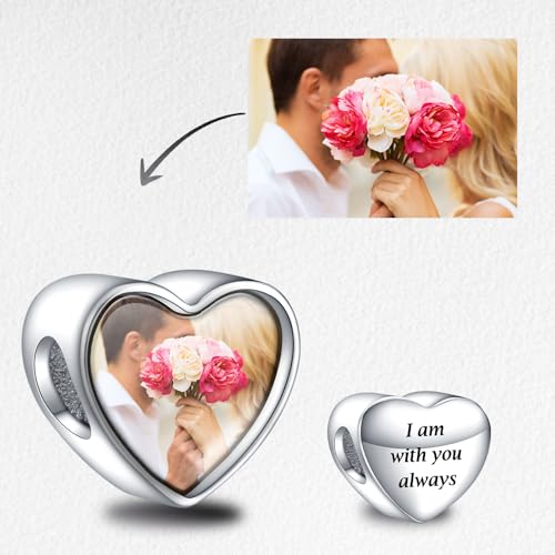 La Menars Personalized Photo Charm for Bracelet Necklaces 925 Sterling Silver Charm Love Heart Shaped Engraved Customize Picture Gift for Birthday Christmas Bead Charms Jewelry for Women2
