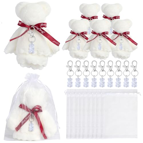 alloneslife Llaveros de oso con bolsas de organza y etiquetas de agradecimiento, suministros de fiesta para bodas, fiestas de cumpleaños