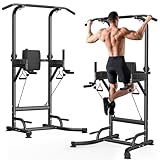 Dskeuzeew Power Tower Dip Station, Fitness Strength Station con barra per trazioni, Power Tower multifunzione per allenamento della forza in palestra domestica, caricabile 330LBS, Nero