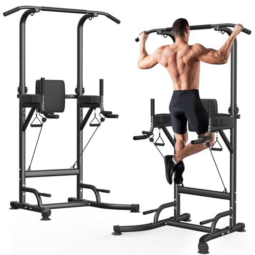 Dskeuzeew Power Tower Dip Station, Fitness Strength Station con barra per trazioni, Power Tower multifunzione per allenamento della forza in palestra domestica, caricabile 330LBS, Nero