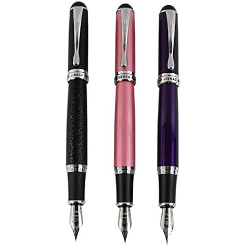 3 PCS Jinhao X750 Fountain Pen Medium 18KGP Nib in 3 Colors(Black, Purple, Pink) with Transparent Pen Pouch Cover