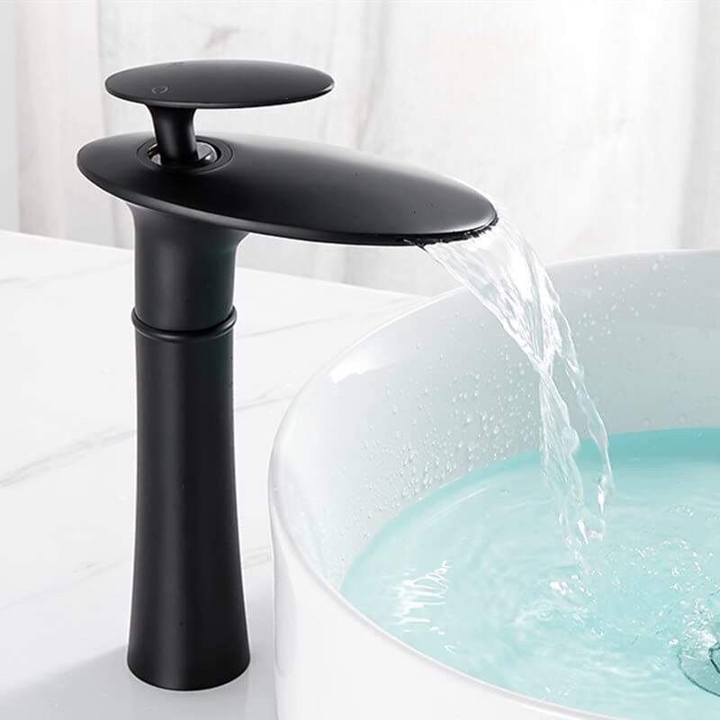 CWHHTVBI Grifo de baño en Cascada, Grifo Lavabo un Solo Orificio, Mezclador Agua fría y Caliente, latón(SLT182L-B)