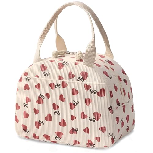 Image of SVH Thermal Lunch Tote Bag for Women & Kids | Reusable Corduroy Insulated Lunch Carrier with Spacious Storage, Front Pocket & Zipper for Daily Use (Corduroy Flower)