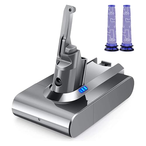 6000mAh Battery for Dyson V8 SV10 Replacement for Dyson V8 Battery Absolute Animal Fluffy Pro SV10 Cordless Handhold Vacuum Cleaner Tools(with 2 Pre-filters)