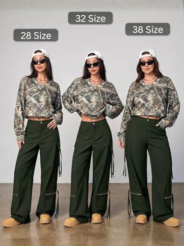 Image of GRECIILOOKS Cargo Pants for Woman | Trousers for Womans |High Waist Cotton Trouser Flared Parachute Pants with Side Pockets |Womens Cargo Pant | Elegant for College & Events (Available in Plus Size)
