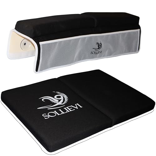 Image of SOLLIEVI Large Bath Kneeler and Elbow Rest Pad Set for Baby Bathing Parents and Pet Owners - Deluxe Memory Foam Pads, Toy and Bathing Essentials Pockets - Quick-Dry, Foldable, Non-Slip Design (Black)