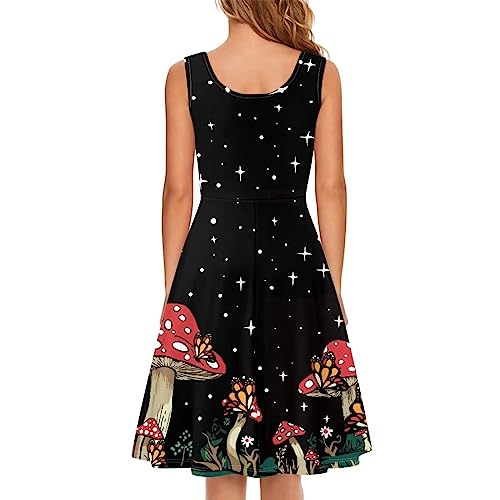 Image of Women's Casual Loose Sundress Midi Sleeveless Crewneck Dress Summer Beach Tank Dress with Pockets