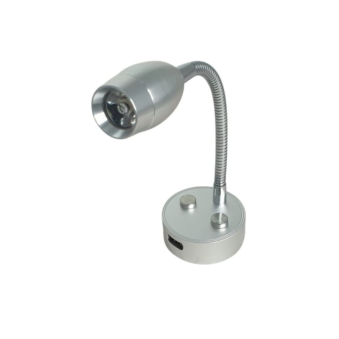 MARVIX LED Flexible Reading Light 12V 24V Spotlight 3W Touch Switch Dimmable USB Chrome Gooseneck Map Lamp