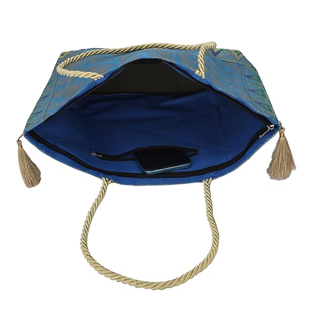 Image of Hand Purse | Traditional Hand Purse | Silk Wallet Hand Bag | Shagun HandPurse | Gifts HandBag | Golden Handle Tote Handbag | Brocade Shoulder Bag | 16 INCH