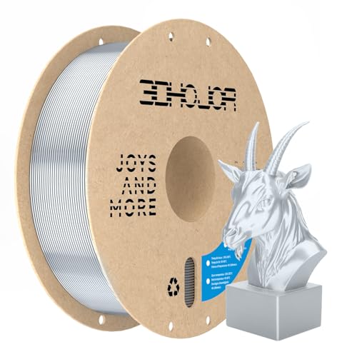 Image of 3DHoJor Silk PLA Filament 1.75mm, PLA Filament 1.75mm Silk Shiny 3D Printer Filament, 1kg Cardboard Spool (2.2lbs), Dimensional Accuracy + /- 0.03 mm, Fit Most FDM Printer(Metal Silver)