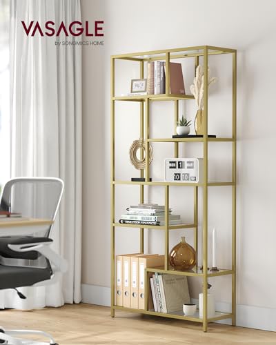 Vasagle ULGT502A01 Bookshelf, 6-Tier Tall Bookcase, Display Shelf, Plant Stand, 11.8 X 31.5 X 70.9 Inches, Tempered Glass thumb #1