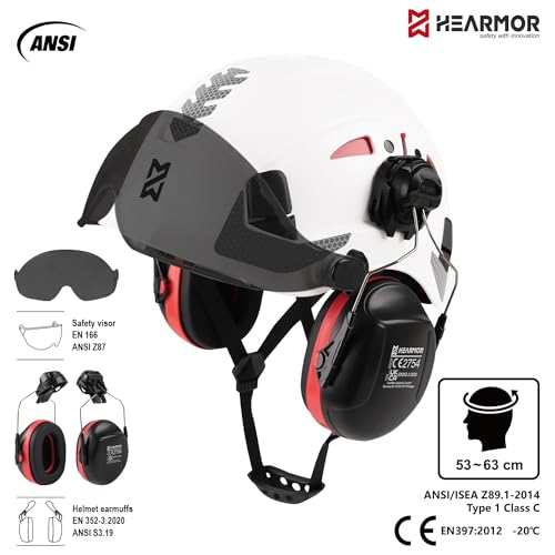 HEARMOR ANSI Z89.1 & EN397 Certified Safety Helmet/Hard Hat with Ear Protection, Lightweight Vented Work Helmet Kit - Image 4