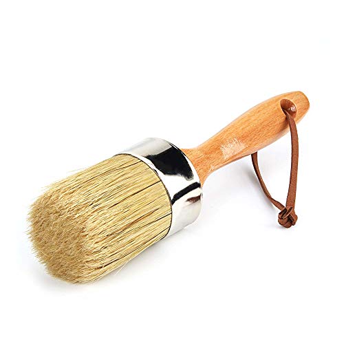 Chalk and Wax Paint Brush 2 Inch Oval Brush for Furniture Painting, Waxing and Stenciling Natural Pure Bristles Compatible for Dark & Clear Soft Wax (Silver 1)