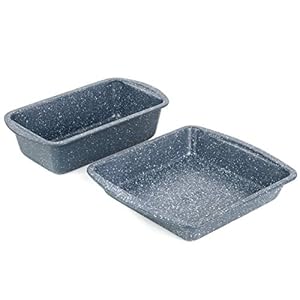 Russell Hobbs COMBO-5441 Nightfall Stone 2-Piece Bakeware Set – Non-Stick Loaf Tin and Square Baking Pan with Handles, Durable Carbon Steel Ovenware, Easy Clean, Ideal for Cakes, Brownies, and Bread