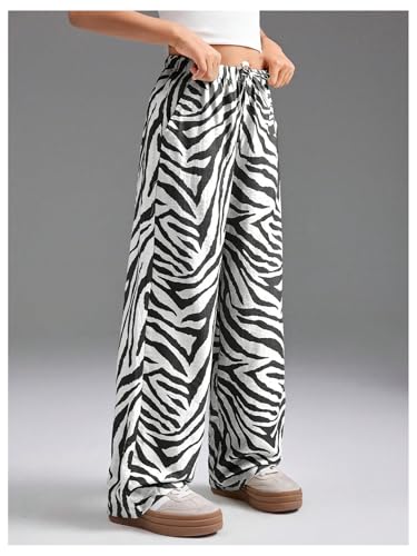 OYOANGLE Girl's Zebra Print Wide Leg Pants High Waisted Casual Palazzo Trousers with Pocket2