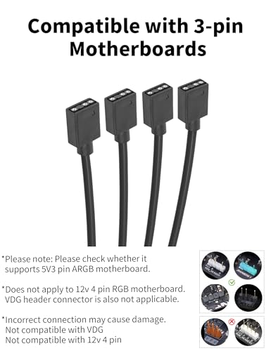 upHere Gaming ARGB-Splitterkabel,ARGB-Verlängerungskabel,5V 3-poliges adressierbares RGB-Kabel,ARGB Splitter und Fan Splitter für Computergehäuse,CPU-Kühler und 5 V RGB Lüfter,PC Kabel RGB(2er-Pack)