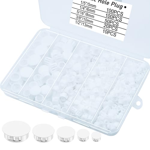 Image of 280Pcs White Plastic Hole Plugs, White Hole Plugs Hardware Plugs for Round Holes, Knockout Plugs Screw Hole Plugs for Reserved Holes in Kitchen Cabinet 1 /5 inch 1 /4 inch 5 /16 inch 3 /8 inch 1 /2 inch
