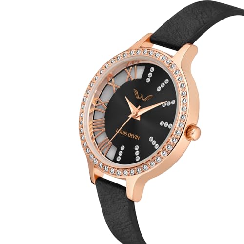 Image of LOUIS DEVIN Pink /Beige /Brown /Black Faux Leather Strap Analog Wrist Watch for Women (Silver /Rose Gold /Brown /Black Dial) | LD-CP501