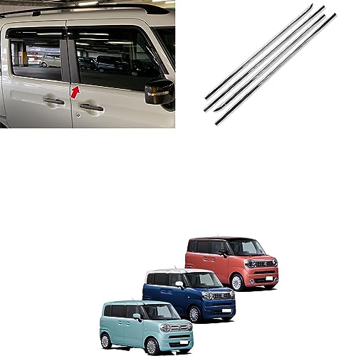 【Motors shop】スズキ スペーシア ギア/スペーシアカスタム MK53S 2019年 サイド ウィンドウトリム ガーニッシュ 傷付き防止 ステンレス製 鏡面仕上げ メッキ ウェザーストリップモール アクセサリー カスタム パーツ ドレスアップ 外