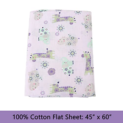 Image of 100 Cotton 3 Piece Toddler Sheet Set, Soft Breathable Crib Bedding Set for Girls Includes a Flat Sheet, a Fitted Sheet, a Pillowcase, Gypsy Floral Animals Giraffe Hippo Elephant Pink