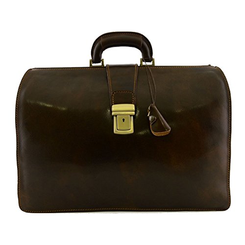 Sac cartable et médecin 3 compartiments en cuir brun maroquinerie Italie