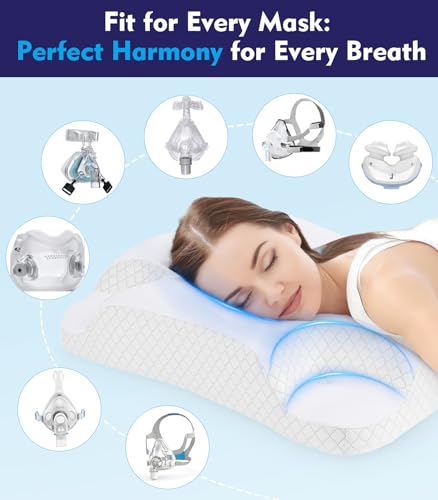 Image of Deep Sleep CPAP Pillow for Side Sleeping for All CPAP Masks Users to Reduce Air Leaks & Masks Pressure: Neck Support Pillows for Neck Pain Relief - Cooling Memory Foam Pillow Side Back Stomach Sleeper