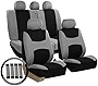 Automotive Seat Covers Gray Black Universal Fit Combo Set with Steering Wheel Cover and Seat Belt Pad fits most Cars, SUVs, and Trucks FH Group FB030GRAYBLACK115-COMBO