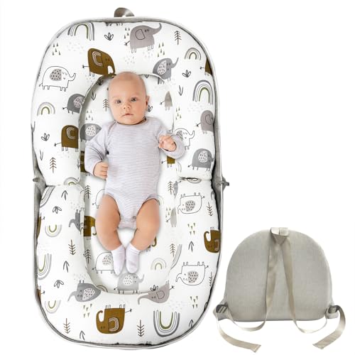 Image of Baby Lounger, Foldable Portable Infant Lounger, Baby Nest Cover, Suitable for 0-24 Months Newborn Baby Lounger,Home Travel Dual-Purpose Baby Nest (White)