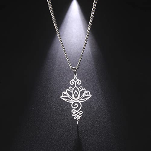 Dreamtimes Lotus Flower Pendant Necklace for Women Yoga Healing Charms Unalome Symbol Amulet Stainless Steel Jewelry Lotus Flower Necklace Buddha Yoga Necklace2