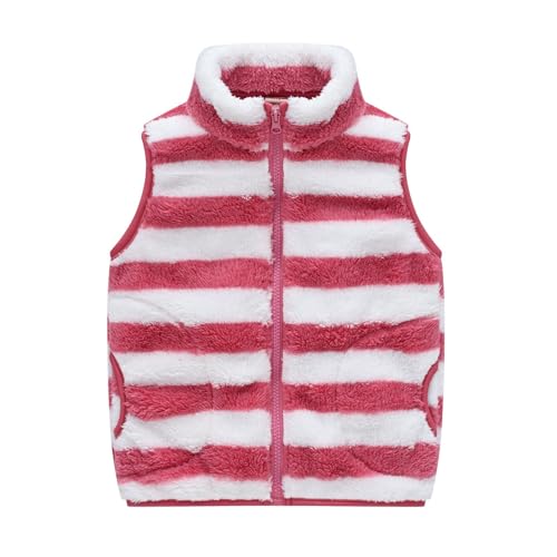 Boys Girls Striped Fleece Vest Kids Toddler Unisex Fuzzy Waistcoat Sleeveless Jacket with Pockets Fall Winter Clothes