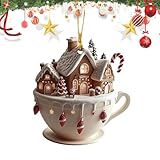 クリスマス オーナメント カップハウス型 - クリスマスツリーデコレーション | アクリル製フェスティブ2Dペンダント 屋外パティオ ホールウェイ ベッドルーム フェスティバルインテリア 家庭パーティー用