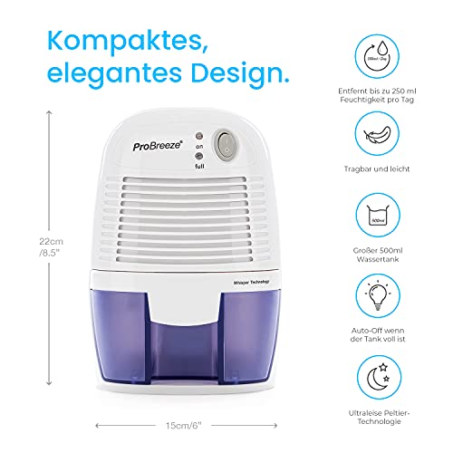 Pro Breeze™ Mini luchtbevochtiger, 500 ml, compact en draagbaar, tegen vochtigheid, vuil en schimmel in huis/keuken/slaapkamer/caravan/garage/kantoor - Image 4