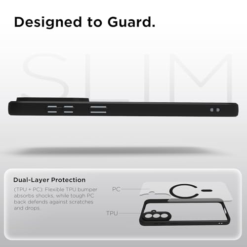 Image of RIGGEAR Shockproof Sleek Hybrid Armor Magnetic Back Cover Case Compatible with MagSafe Accessories for Samsung Galaxy A57 5G (Clear PC + Black TPU Bumper)
