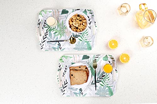 Flossolis 16.5"X11.5" Serving Tray With Handle Set Of 2 Leaf Design, Melamine Rectangular Serving Tray/Platters Stackable Sturdy And Easy Clean For Serving Food,Fruit,Desserts,Breakfast,Meals,Bpa Free #TOP1