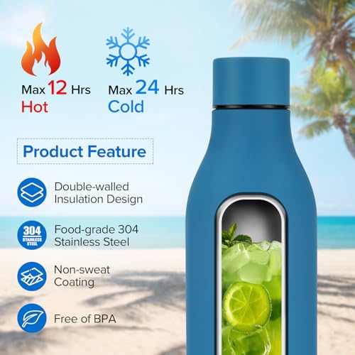 Image of Insulated Stainless Steel water bottle no straw for Men Women, 18 oz, Blue