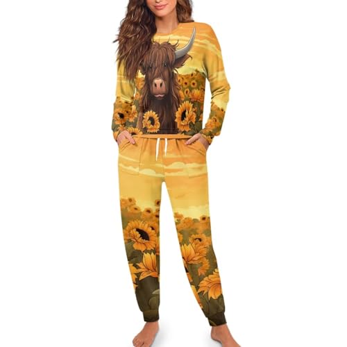 Upetstory Women Pajamas Set Long Sleeve Sleepwear Drawtsring Loungewear