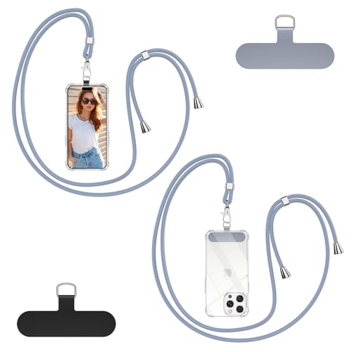 Cordino per Cellulare Universale con 2 Patch Tracolla Collo Nylon Collana Regolabile e Rimovibile Catena per Maggior Parte Smartphone Corda per iPhone Samsung Google Xiaomi Grigio Chiaro