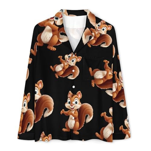 Cute Chipmunk Mens Pajama Set Long Sleeve Sleepwear Button Down Pjs Set Two-piece Pjs4