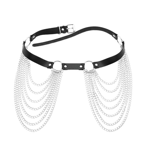 Damen Harness Leder Sexy Punk Taillenketten Damen Punk Leder Bein Harness Body Geschirre SM Einstellbare Mode Oberschenkel Ketten Strand Rave Party Nachtclub Taille Gürtel Körper Harness Kettengürtel