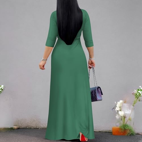 Image of PinkPatty Women's Print Maxi Dresses 3 /4 Sleeve Flowy Long Dress V Neck Wrap Tie Waist Sundress