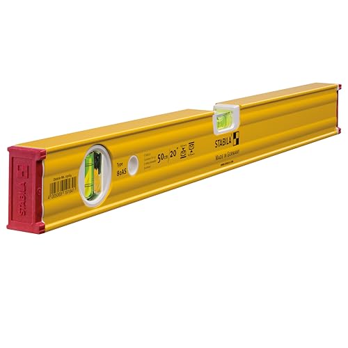 STABILA Wasserwaage Type 80 AS, 50 cm, verstärktes Alu-Profil, 1 Horizontal-Libelle, 1 Vertikal-Libelle, integrierte Rutsch-Stopper, Made in Germany